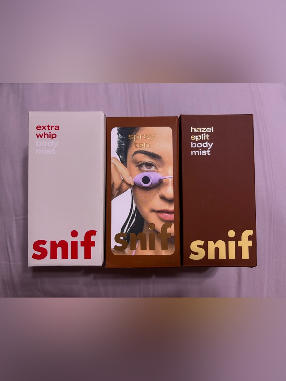 3 Snif Body Mists - Extra Whip, Spray Tan, Hazel Split
